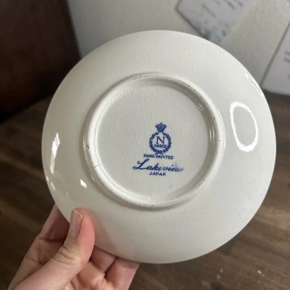 VTG Tea Cup and Saucer Hand Painted Lakeview Blue & White Japan By Nasco Crazing - Picture 6 of 12